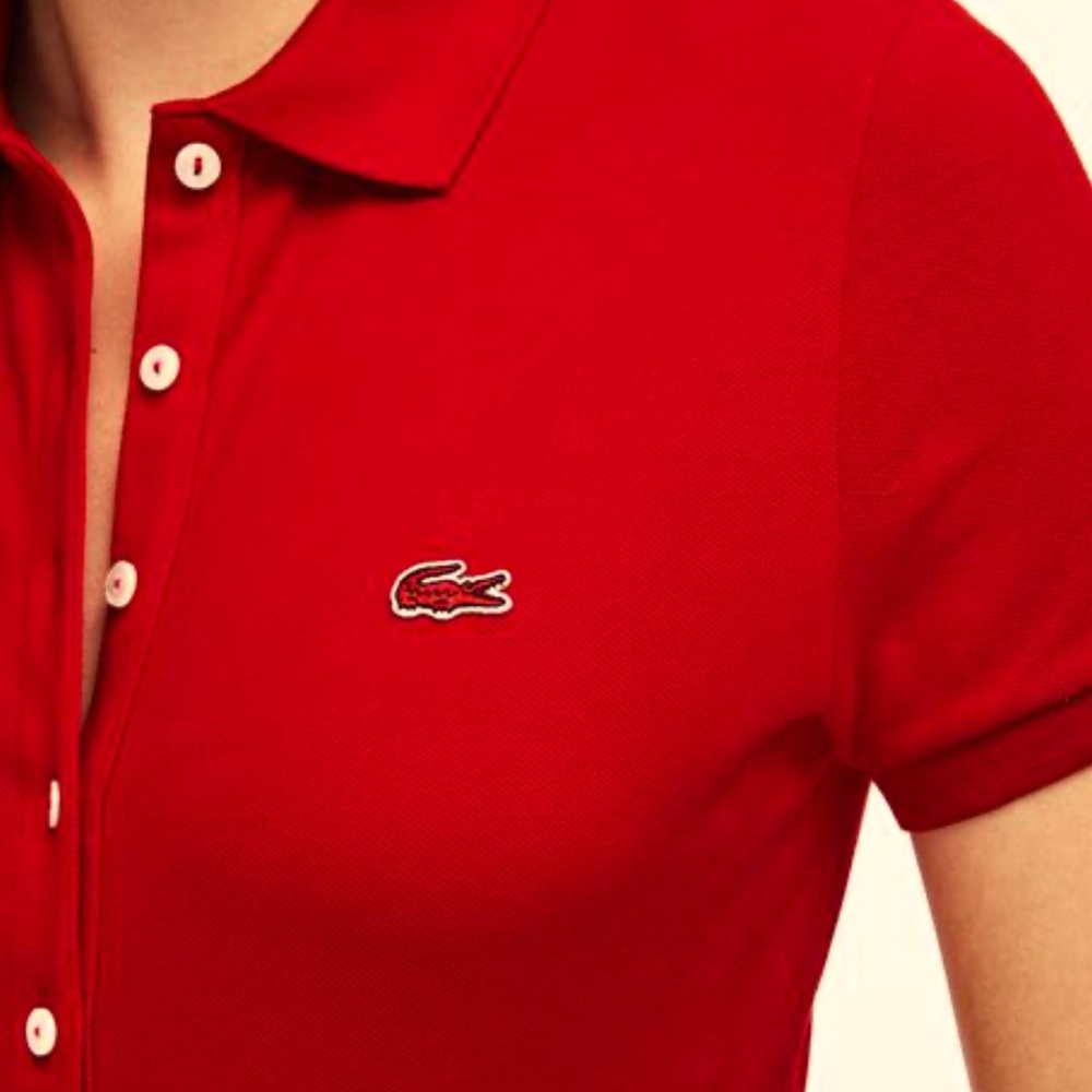 Lacoste Slim fit stretch Cotton Pique Women’s Polo shirt Size 34 Red